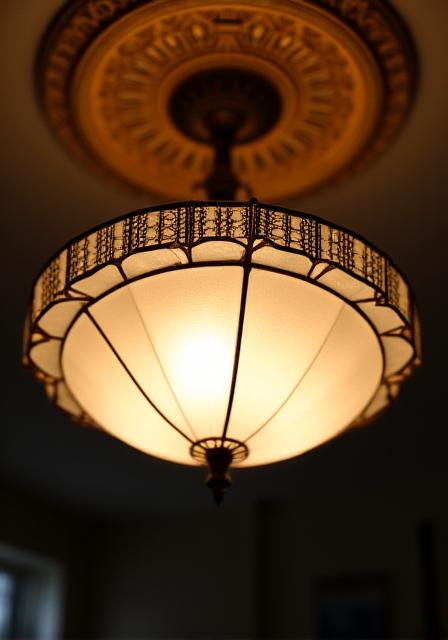 Lámpara de techo estilo años 20 con diseño geométrico y acentos de latón